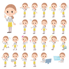 後結び黄色花柄スカート女性／同じシリーズはtoyotoyoポートフォリオ内から「親しみ　デフォルメ」と検索してください