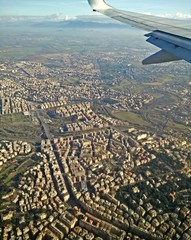 under an airplane wing