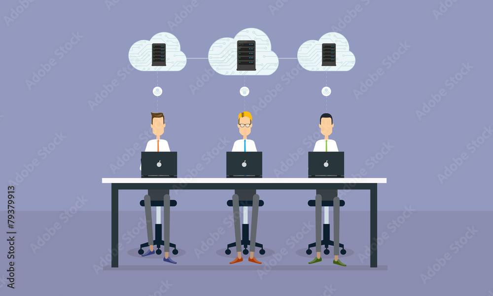 Poster people business working online on cloud network connection