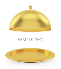 Crédence de cuisine en verre imprimé Plats de repas Isolated gold open tray on a white  background