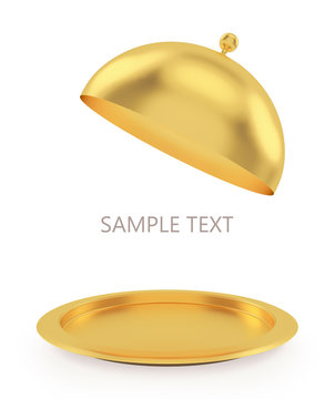 Isolated gold open tray on a white background.