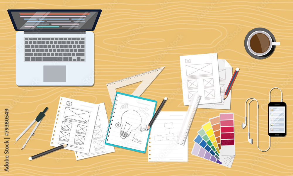 Aufkleber web and graphic creative design layout workspace