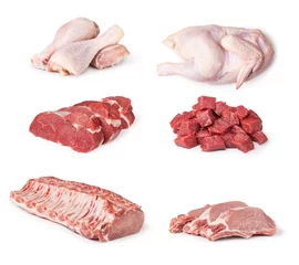 Crédence de cuisine en verre imprimé Viande Pieces of raw chicken, beef and pork meat