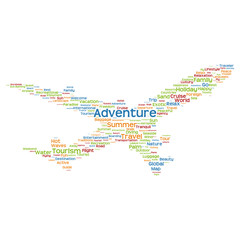 Vector conceptual adventure travel or tourism plane word cloud