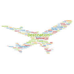 Naklejka premium Vector conceptual destination travel or tourism plane word cloud