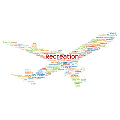 Naklejka premium Conceptual recreation travel or tourism plane word cloud