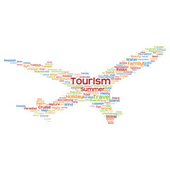 Conceptual tourism travel or tourism plane word cloud