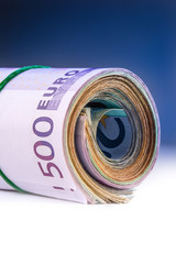 Rolled euro banknotes several thousand.Free space for your econo