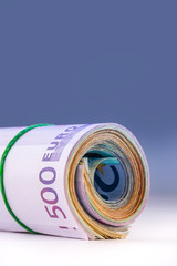 Rolled euro banknotes several thousand.Free space for your econo