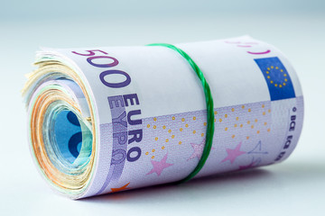 Rolled euro banknotes several thousand.Free space for your econo