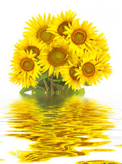 Obraz premium a big bunch of sunflowers in a vase