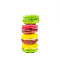 Sweet and colourful french macaroons isolated on white  backgrou