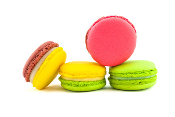 Sweet and colourful french macaroons isolated on white  backgrou