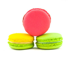 Sweet and colourful french macaroons isolated on white  backgrou