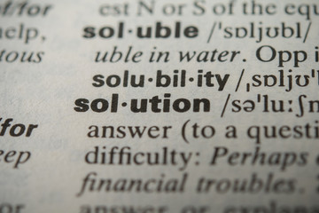 Obraz premium Definition of the word solution, close up