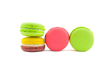 Sweet and colourful french macaroons isolated on white  backgrou