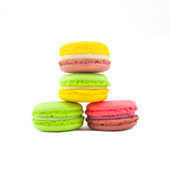 Sweet and colourful french macaroons isolated on white  backgrou