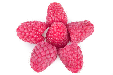 raspberries on a white background