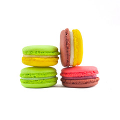 Sweet and colourful french macaroons isolated on white  backgrou
