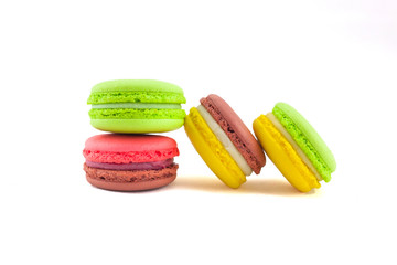 Sweet and colourful french macaroons isolated on white  backgrou
