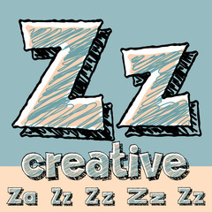 Vector set of funny sketch  hand drawing font. Letter Z