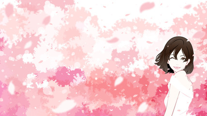 女性　桜　ウインク