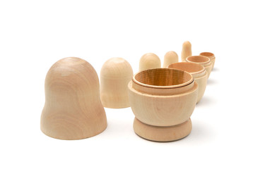 Set of five disassembled wooden matryoshkas