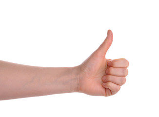 hands showing thumb up isolated over white