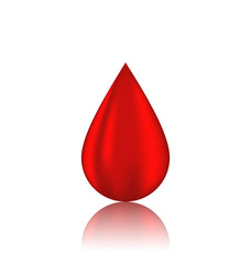 Obraz premium Red blood drop with reflection, isolated on white background