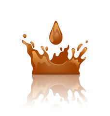 Chocolate splash crown with droplet and reflection, isolated on
