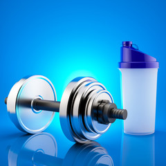 Obraz premium Fitness exercise equipment dumbbell weights and shaker