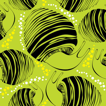 Seamless pattern with black striped snails