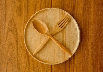 Wood plate spoon fork