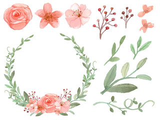 Obraz premium Zestaw wektor kwiatów i liści