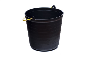 Work black plastic bucket isolated on a white background.