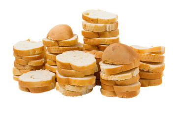 Sliced french baguette isolated on a white background