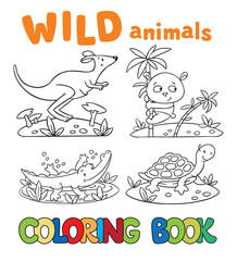 Coloring book with wild animals