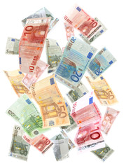 Flying Euro banknotes isolated on white