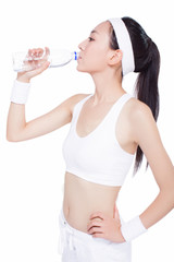 healthy asian woman with towel and water bottle