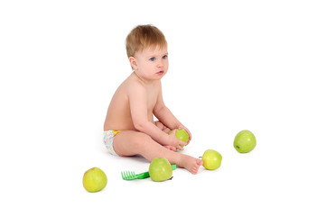 Fototapeta na wymiar little boy and five apples