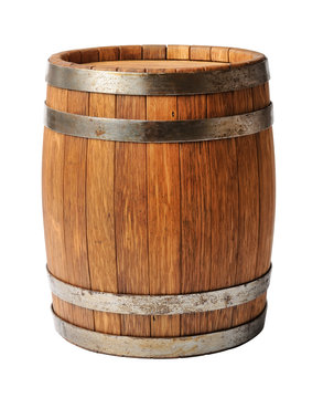 Naklejka Wooden oak barrel isolated on white background