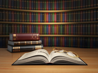 Vintage books in library. Concept of education or book store.