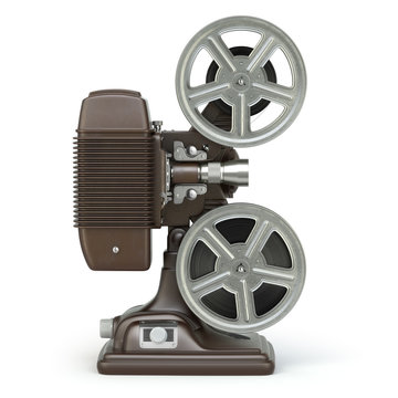 Vintage film movie projector isolated on white.