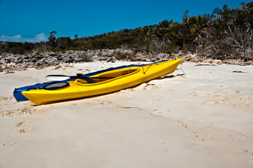 Kayaks on a beach