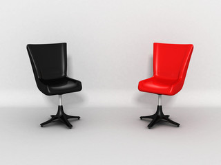 Obraz premium Two Modern Shiny Chairs As Discussion Concept