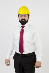 Smiling engineer standing. Waist up