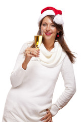 Playful woman celebrating Xmas blowing a kiss