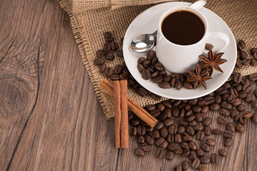 Coffee cup with burlap sack