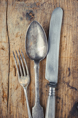 Fork, spoon and knife closeup