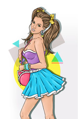 Beautiful girl with a pink bag.